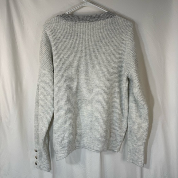 Unbranded Woman’s Soft Half Button Up White & Gray Sweater — Size Large - Picture 9 of 10